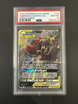 2019 Pokemon Sun and Moon Umbreon and Darkrai GX Unified Minds PSA 10 125/236 - Image 1