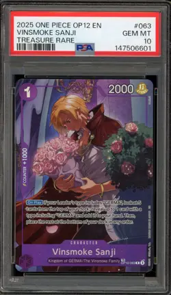 One Piece CCG Vinsmoke Sanji Treasure Rare OP10-063 PSA 10 Gem Mint - Image 1