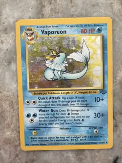 Pokemon TCG Vaporeon Holo Rare Card Jungle, 12/64, Used - Image 1