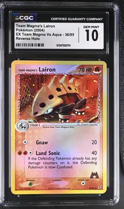 CGC 10 Team Magma's Lairon 36/95 EX Team Magma Vs Aqua Reverse Holo Pokemon Card - Image 1