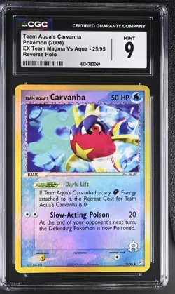 CGC 9 Team Aqua's Carvanha 25/95 EX Team Magma Vs Aqua Reverse Holo Pokemon Card - Image 1