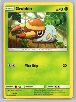Grubbin 16/30 SM Trainer Kit Pokemon TCG Grass Type Basic Larva Common Card - Image 1