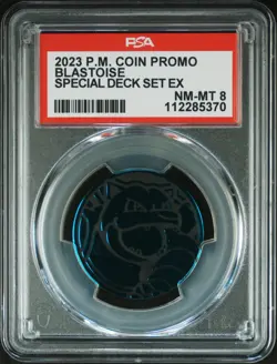 [PSA 8] 2023 Blastoise Coin Promo - Special Deck Set VMAX Shiny Holo POKEMON - Image 1