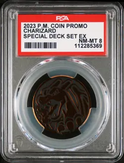 [PSA 8] 2023 Charizard Coin Promo - Special Deck Set VMAX Shiny Holo POKEMON - Image 1
