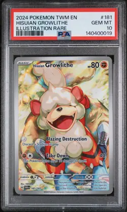 2024 POKEMON TWM EN-TWILIGHT MASQUERADE #181 HISUIAN GROWLITHE PSA 10 - Image 1