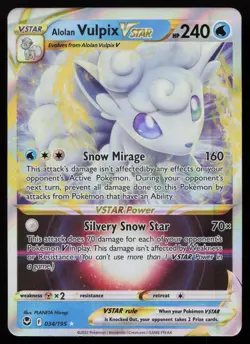 Alolan Vulpix VSTAR 034/195 Holo VSTAR Rare Silver Tempest Pokemon NM - Image 1