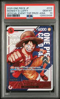 [PSA 10] Monkey D. Luffy ST21-014 Asia Top Prize Official Japanese ONE PIECE - Image 1