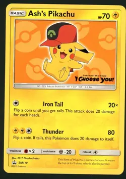Pokemon Card Ash's Pikachu SM110 Sun & Moon Black Star Promo NM - Image 1