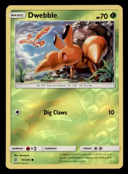 Dwebble 10/236 Common Unified Minds Pokemon Reverse Holo Near Mint Moltres Cameo - Image 1