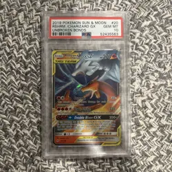 2019 Pokemon Sun & Moon Reshiram & Charizard PSA 10 GX 20/214 Unbroken Bonds - Image 1