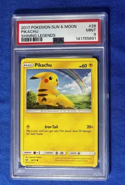 2017 POKEMON SUN & MOON SHINING LEGENDS #28 PIKACHU-HOLO PSA 9 - Image 1