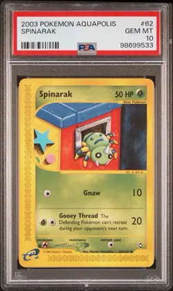 2003 Pokemon Aquapolis # 62 Spinarak Non Holo PSA 10 Card GEM MINT! Free Ship! - Image 1