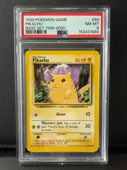 1999 POKEMON Pikachu Base Set Yellow Cheeks 58/102 PSA 8 NM-MT - Image 1