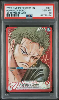 PSA 10 Roronoa Zoro 001 One Piece OP01 Romance Dawn Alternate Art ONE PIECE - Image 1