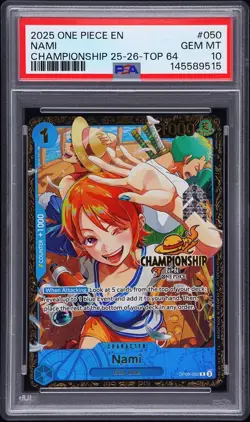 PSA 10 Nami Top 64 #OP09-050 Championship Treasure Cup One Piece English - Image 1