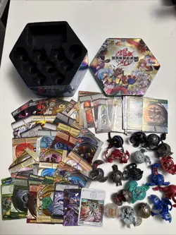 Bakugan Battle Brawlers Hexagon Metal Tin 17 Figures & 60 Cards Lot - Image 1