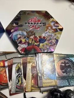 Bakugan Battle Brawlers Hexagon Metal Tin 17 Figures & 60 Cards Lot - Image 4