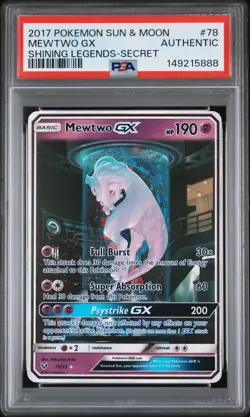 2017 POKEMON SUN & MOON SHINING LEGENDS SECRET #78 MEWTWO GX PSA AUTHENTIC - Image 1