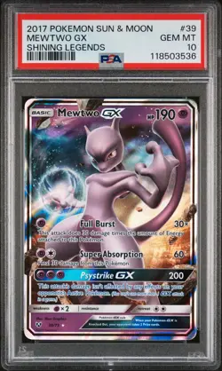 2017 POKEMON SUN & MOON SHINING LEGENDS #39 MEWTWO GX PSA 10 - Image 1