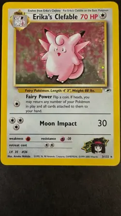 Pokemon TCG - Erika's Clefable Holo Rare 3/132-Excellent Condition-Gym Heroes - Image 1