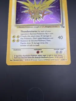 1999 POKEMON FOSSIL 30 ZAPDOS Holo Vintage - Image 2