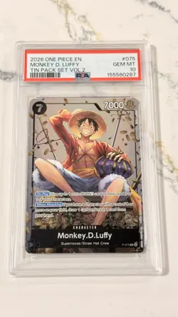 2026 ONE PIECE PROMOS TIN PACK SET VOL.2 #075 MONKEY D. LUFFY PSA 10 - Image 1