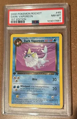 2000 POKEMON ROCKET | 1ST EDITION DARK VAPOREON 45 PSA 8 - Image 1