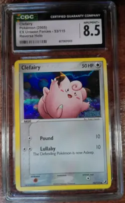 2005 Pokemon EX Unseen Forces Clefairy #53 Reverse Holo CGC 8.5 NM/M+ Stamped - Image 1