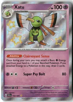 Xatu, Pokemon SV: Paldean Fates Shiny Rare, 152/091 NM - Image 1