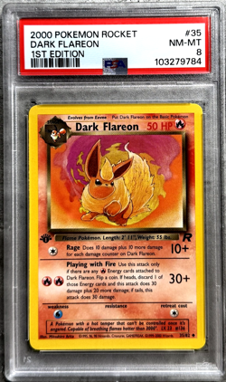 Pokemon Card 1st Ed. Dark Flareon PSA 8 NM-Mint, Team Rocket Set 35/82 WOTC 2000 - Image 1