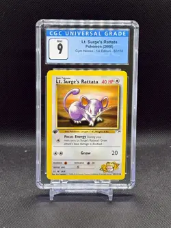 GYM HEROES - UNLIMITED #82 2000 Pokemon LT. SURGE'S RATTATA cgc 9 MINT - Image 1