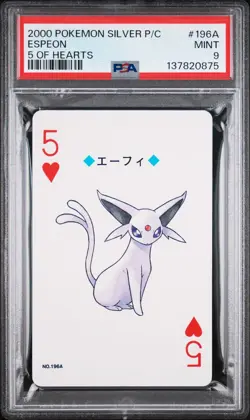 2000 POKEMON SILVER VERSION PLAYING CARDS 5 OF HEARTS #196A ESPEON PSA 9 - Image 1