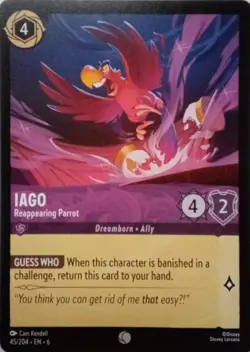 45/204 IAGO REAPPEARING PARROT AZURITE SEA COMMON DISNEY LORCANA CARD - Image 1
