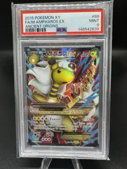 2015 POKEMON XY ANCIENT ORIGINS #88 FULL ART/M AMPHAROS EX PSA 9 - Image 1