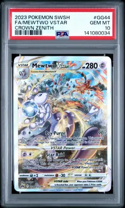 2023 POKEMON SWORD AND SHIELD CROWN ZENITH #GG44 FULL ART MEWTWO VSTAR PSA 10 - Image 1