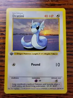 Dratini 26/102 1st Edition - Base Set Shadowless - MP Pokemon TCG Card - Image 1