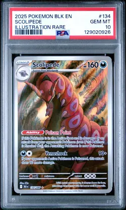 2025 POKEMON BLK EN-BLACK BOLT ILLUSTRATION RARE #134 SCOLIPEDE PSA 10 - Image 1