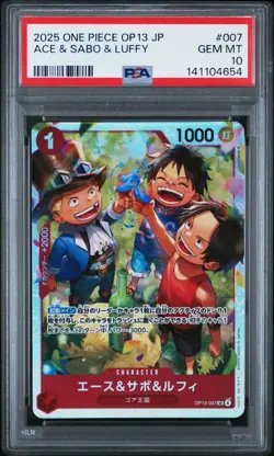ONE PIECE JAPANESE JP CARRYING ON HIS WILL OP13-007 ACE & SABO & LUFFY UR PSA 10 - Image 1