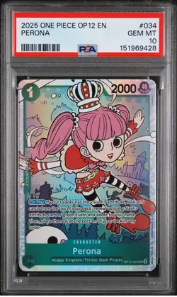 2025 ONE PIECE OP12-034 ENGLISH PERONA PSA 10 Gem Mint Free Shipping USA Seller - Image 1