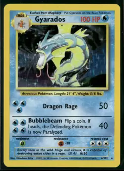 1999 Pokemon Base Set Unlimited Gyarados 6/102 Holo Rare NM - Image 1