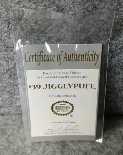 Pokemon Jigglypuff 23K Gold-Plated Card Certificate of Authenticity 1999 COA - Image 1