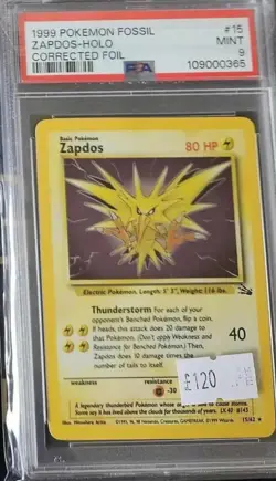 Pokemon TCG Zapdos Fossil Card PSA 9 Graded Unlimited Rare holo - Image 1