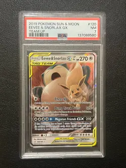 Eevee & Snorlax GX 120/181 Holo Rare GX Team Up 2019 Pokemon PSA 7 - Image 1