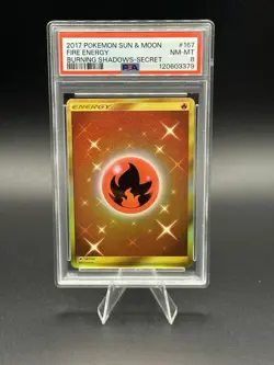 Pokemon TCG Fire Energy Burning Shadows Holo Card 167/147 Secret Rare Psa 8 - Image 1