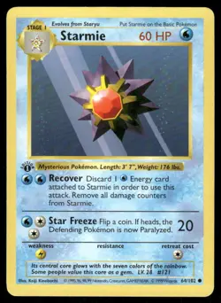 Pokemon Cards Starmie 64/102 1st Edition Base Set Shadowless Common LP - Image 1