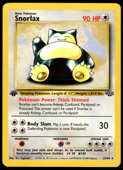 Snorlax 27/64 Jungle 1st Edition Non-Holo Rare MP Pokemon TCG - Image 1