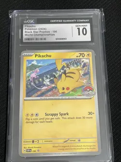 2024 Pokemon PIKACHU Black Star Promos World Championships Card 190 CGC 10 GM - Image 1