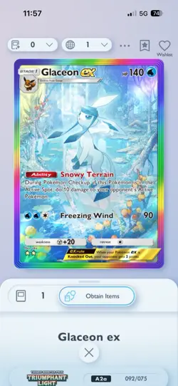 Pokemon TCG Pocket - Rainbow Rare Glaceon EX - ⭐⭐ - Triumphant Light - ENG - - Image 1