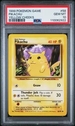 PSA 10 Pikachu #58 Pokemon Base Set (yellow cheeks) - Image 1