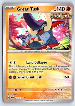 Great Tusk (Poke Ball Pattern) 055/131 Prismatic Evolutions Pokemon Holo NM - Image 1